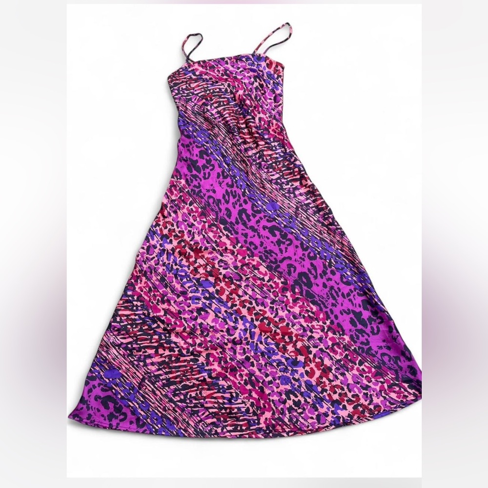 Sans Souci purple and pink leopard print satin dress Maxi Sz S